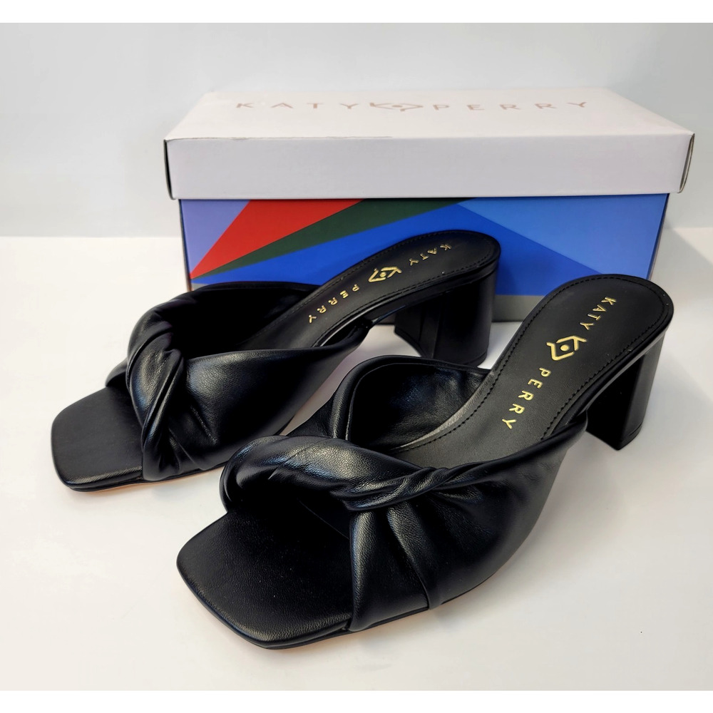 Katy Perry Shoes Womens 7.5M Black Tooliped Twisted Sandal Block Heels Mules